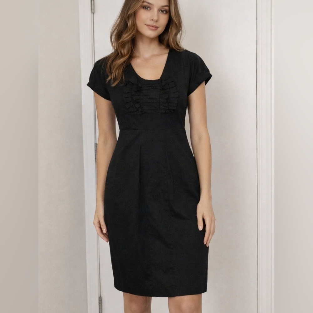 TED BAKER BLACK LITTLE BLACK DRESS WITH RUFFLES ON CHEST SIZE 3